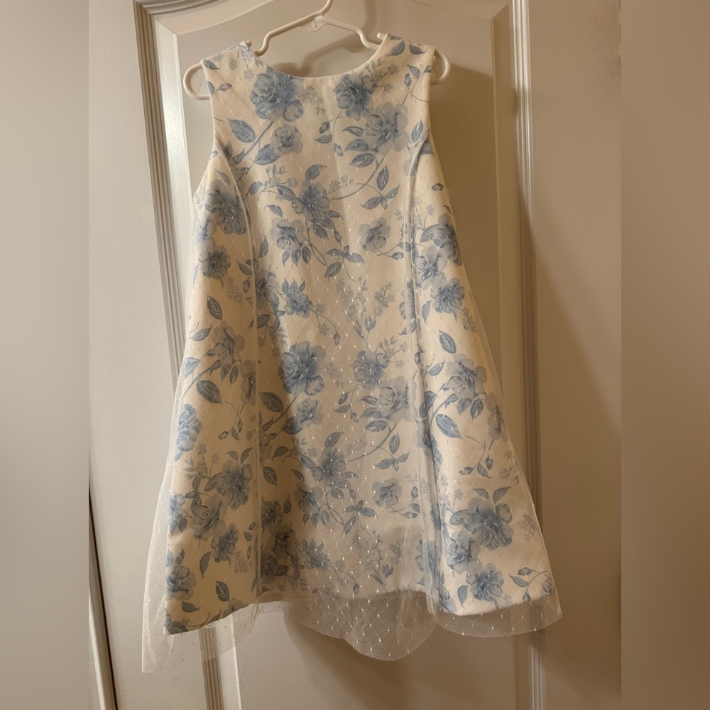 NWOT GB Girls Tulle White And Blue Floral Dress Size Small